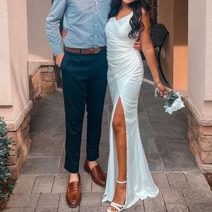 White satin formal dress